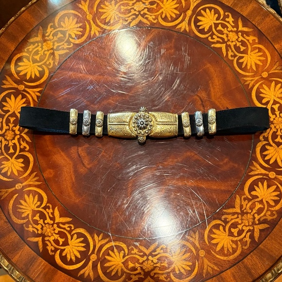 Doncaster Black Suede Leather 1” Belt w/ Gold/Silver Hardware Size Medium $198 - Picture 6 of 9